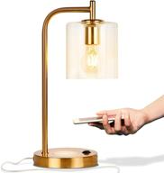 💡 brightech elizabeth office desk lamp with wireless charging pad and usb port - ideal for midcentury, industrial & farmhouse decor - hanging glass shade - led bulb - brass gold color логотип