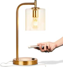 img 4 attached to 💡 Brightech Elizabeth Office Desk Lamp with Wireless Charging Pad and USB Port - Ideal for Midcentury, Industrial & Farmhouse Decor - Hanging Glass Shade - LED Bulb - Brass Gold Color