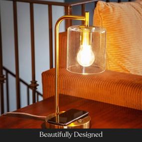 img 2 attached to 💡 Brightech Elizabeth Office Desk Lamp with Wireless Charging Pad and USB Port - Ideal for Midcentury, Industrial & Farmhouse Decor - Hanging Glass Shade - LED Bulb - Brass Gold Color