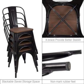 img 1 attached to 🪑 Greesum стулья для обеда из металла: промышленный винтажный стиль с деревянным сидением и спинкой - комплект из 4 шт. (Черный и Золотой)