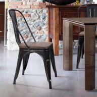 🪑 greesum стулья для обеда из металла: промышленный винтажный стиль с деревянным сидением и спинкой - комплект из 4 шт. (черный и золотой) логотип