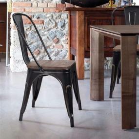img 2 attached to 🪑 Greesum стулья для обеда из металла: промышленный винтажный стиль с деревянным сидением и спинкой - комплект из 4 шт. (Черный и Золотой)