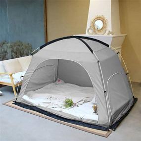 img 1 attached to 🛏️ Explore DalosDream Bed Canopy Privacy Tents: Queen Size Indoor Pop-Up with Curtains, Floor Mat; Portable & Cozy Sleeping Shelter (Grey, Queen 80" x 60")