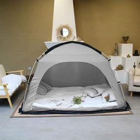 img 2 attached to 🛏️ Explore DalosDream Bed Canopy Privacy Tents: Queen Size Indoor Pop-Up with Curtains, Floor Mat; Portable & Cozy Sleeping Shelter (Grey, Queen 80" x 60")