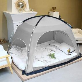 img 3 attached to 🛏️ Explore DalosDream Bed Canopy Privacy Tents: Queen Size Indoor Pop-Up with Curtains, Floor Mat; Portable & Cozy Sleeping Shelter (Grey, Queen 80" x 60")