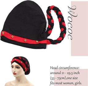 img 3 attached to 👒 Stylish Woeoe Women African Turban: Black Stretch Braid Head Wrap for India's Hat-Inspired Look