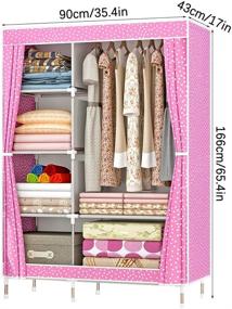 img 3 attached to 👚 QUMENEY Pink Dots Wardrobe Storage Closet: Portable Clothes Organizer with Hanging Rods - Sturdy and Easy to Assemble