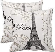 🗼 elegant eiffel tower throw pillow covers - set of 2 decorative square cotton linen pillow covers, ideal for couch, bedroom, car - 18x18 inch логотип