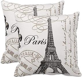 img 3 attached to 🗼 Elegant Eiffel Tower Throw Pillow Covers - Set of 2 Decorative Square Cotton Linen Pillow Covers, Ideal for Couch, Bedroom, Car - 18x18 Inch