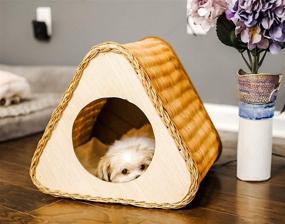 img 3 attached to 🐱 Wicker Cat Bed: A Cozy Cave & Dog House for Small Puppies - Also Doubles as a Pet Tent