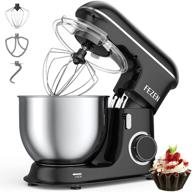 fezen 7.4 qt. stand mixer - 660w, 6-speed tilt-head kitchen electric mixer with dishwasher-safe dough hook, flat beater, wire whip - ideal for home cooks, black logo