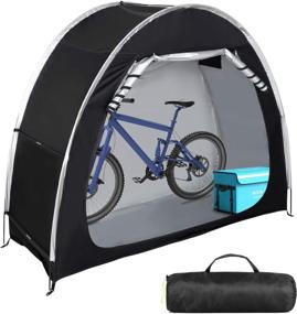 img 4 attached to Black Bike Cover Storage Tent - Heavy Duty & Durable Polyester Waterproof Anti-Dust Portable Outdoor Tools Storage Shed