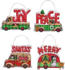 img 4 attached to 🎄 Dimensions Holiday Truck Christmas Ornaments Counted Cross Stitch Kit: Easy-to-follow 14 Count Plastic Canvas Craft, Ideal for Beginners – Includes 4pc Set