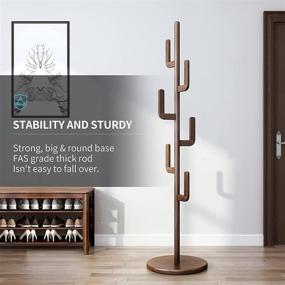 img 2 attached to 🌵 KASLANDI Walnut Wood Coat Rack Stand - Freestanding Cactus Shape Hat Hanger Organizer with 6 Hooks, Perfect for Bedroom, Office, Entryway, Clothes, Jackets, Purses, Bags, and Umbrellas