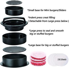 img 3 attached to 🍔 3-in-1 Hamburger Press Patty Maker with Non-Stick Handle - Round Burger Patty Maker with Multiple Sizes and Slide Function for Perfectly Shaped Patties. Includes 100 Wax Paper. Ideal for BBQ Grilling. (Black)