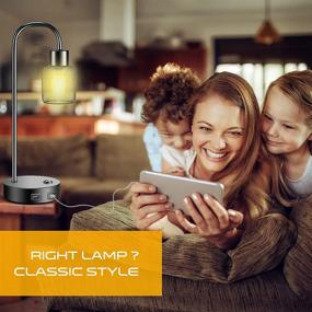 img 2 attached to 🛏️ Keymit Bedside Lamps: 3 Way Dimmable Table Lamp with Edison Industrial Design, 2 USB Charging Ports, Black Minimalist for Bedroom and Living Room, Cylinder Cage Lamp Shades, LED Bulb Included