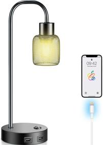img 4 attached to 🛏️ Keymit Bedside Lamps: 3 Way Dimmable Table Lamp with Edison Industrial Design, 2 USB Charging Ports, Black Minimalist for Bedroom and Living Room, Cylinder Cage Lamp Shades, LED Bulb Included