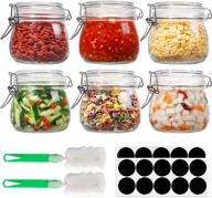 🏺 set of 6x 16oz airtight glass jars with wide mouth and hinged lids - ideal for food storage, decoration, and kitchen canisters. includes labels and leak-proof rubber seals логотип