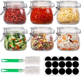 img 4 attached to 🏺 Set of 6x 16oz Airtight Glass Jars with Wide Mouth and Hinged Lids - Ideal for Food Storage, Decoration, and Kitchen Canisters. Includes Labels and Leak-Proof Rubber Seals