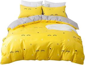 img 4 attached to 🛏️ Набор постельного белья Sookie Yellow: 3 предмета с изогнутым эффектом ресницы (пододеяльник и наволочки) - мягкий, комфортный и с обратимым дизайном - размер полно/королева, желтый.