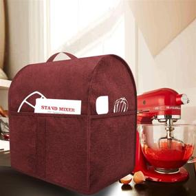 img 1 attached to Durable Cloth Dust Cover with Pockets for 4.5-5 Quart Mixers and Extra Accessories - Convenient Clear Design (Fits 4.5-5 Quart, Wine Red)