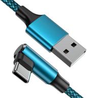 кабель geekboy type c угловой 90° [2 шт 10 футов] nylon braided usb a к usb c быстрая зарядка корд для samsung galaxy s20 s10 s10e s9 s8 plus, note 10 9 8, lg v30 v20 (голубой) логотип