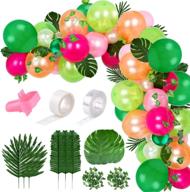 🎉 fepito 124-piece tropical balloons garland kit - pink green balloon arch garland with tropical palm leaves, balloon tape strip, dot glue, and tying tool for tropical party decorations, birthday party supplies логотип