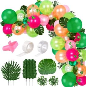 img 4 attached to 🎉 FEPITO 124-Piece Tropical Balloons Garland Kit - Pink Green Balloon Arch Garland with Tropical Palm Leaves, Balloon Tape Strip, Dot Glue, and Tying Tool for Tropical Party Decorations, Birthday Party Supplies