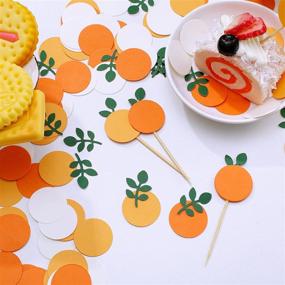 img 1 attached to 🍊 200 Pieces Little Cutie Baby Shower Confetti Sprinkle: Orange Baby Shower Confetti with Eucalyptus Decorations - Hey Cutie Citrus Tangerine Themed Table Scatter Confetti for Baby Shower Table Supplies