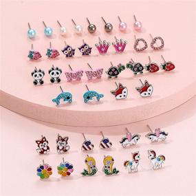 img 1 attached to 🌈 100 Pairs of Colorful Cute Stud Earrings - Hypoallergenic Stainless Steel Earrings for Girls and Women by NEWITIN