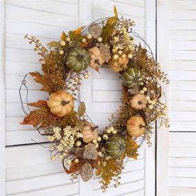 img 1 attached to 🍁 Green and Yellow Leaf Artificial Pumpkin Wreath - Idyllic Autumn Decoration for Front Door, Indoor Wall, Wedding, Home