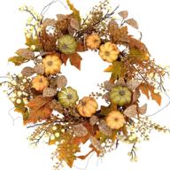 🍁 green and yellow leaf artificial pumpkin wreath - idyllic autumn decoration for front door, indoor wall, wedding, home логотип