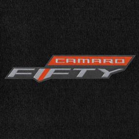 img 1 attached to 🔴 CUSTOM FIT EBONY VELOURTEX FLOOR MATS for 2017 CAMARO with 50TH ANNIVERSARY LOGO - 2 PC