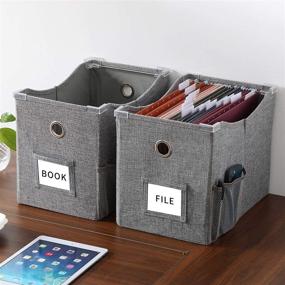 img 3 attached to 🗂️ Linen File Boxes: Sliding Rail, Letter Size & Extra Pocket Storage - Grey (1 pack)