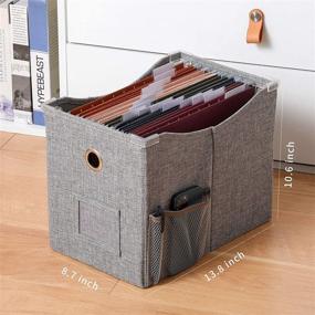 img 2 attached to 🗂️ Linen File Boxes: Sliding Rail, Letter Size & Extra Pocket Storage - Grey (1 pack)