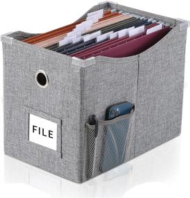 img 4 attached to 🗂️ Linen File Boxes: Sliding Rail, Letter Size & Extra Pocket Storage - Grey (1 pack)