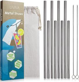 img 4 attached to 🌱 Reusable Stainless Steel Straws Set: 8 Metal Straws with Cleaner Brush and Case - 2 Sizes - Dishwasher Safe, Eco-Friendly Straws by LIVAIA