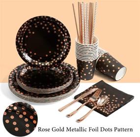 img 3 attached to 💃 Stylish 200-Piece Black and Rose Gold Party Supplies Set: Elegant Rose Gold Dot on Black Plates, Napkins, Straws, Cups, Silverware – Perfect for Weddings, Bridal Showers, and Birthday Parties!