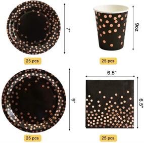 img 2 attached to 💃 Stylish 200-Piece Black and Rose Gold Party Supplies Set: Elegant Rose Gold Dot on Black Plates, Napkins, Straws, Cups, Silverware – Perfect for Weddings, Bridal Showers, and Birthday Parties!