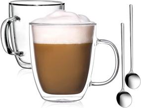 img 4 attached to ☕ Gezzeny Glass Coffee Mugs: Insulated Double Wall 12.5 Oz Set of 2 with Crystal Clear Design for Cappuccino, Latte, Hot/Cold Beverages - Perfect Christmas & Thanksgiving Gifts