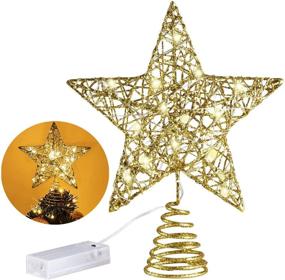 img 4 attached to 🎄 MAIAGO 10-Inch Gold Glittered Metal Christmas Tree Topper with 20 LED Lights - Perfect Holiday Xmas Decorations for Home, Party, and Winter - Warm White