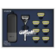 🪒 ultimate men's shaving set: gillette proglide shield premium edition razors - 1 razor, 8 proshield blade refills, travel case, and gift set logo