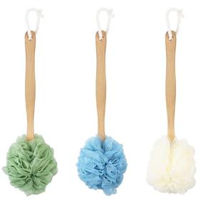 img 3 attached to WYKOO 3PCS Soft Touch Bath Brush, Sponge Scrubber with Extended Handle for Shower and Skin Exfoliation