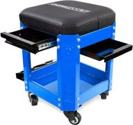 🛠️ oemtools 24996 blue rolling workshop mechanics creeper seat with 2 tool storage drawers, parts storage, can holders, and rolling stool for mechanic tools logo