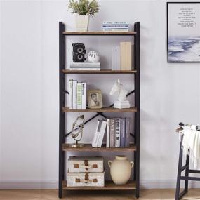 img 3 attached to 📚 OIAHOMY Industrial Bookshelf - 5-Tier Vintage Bookcase and Bookshelves - Rustic Wood and Metal Shelving Unit - Display Rack and Storage Organizer for Living Room - Brown Oak