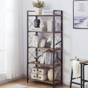 img 4 attached to 📚 OIAHOMY Industrial Bookshelf - 5-Tier Vintage Bookcase and Bookshelves - Rustic Wood and Metal Shelving Unit - Display Rack and Storage Organizer for Living Room - Brown Oak