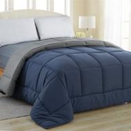 equinox all-season navy blue/charcoal grey quilted comforter - goose down alternative, reversible duvet insert - machine washable, plush microfiber fill: queen 88 x 88 inches logo