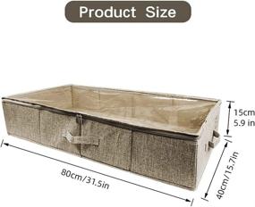 img 1 attached to Durable Brown Cotton Linen Underbed Storage Box with Clear Lid - Large Organizer Bin for Clothes, Blankets, Comforters, Shoes, Toys - Foldable Container