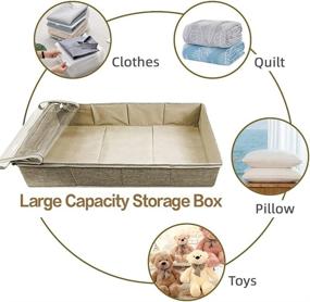 img 2 attached to Durable Brown Cotton Linen Underbed Storage Box with Clear Lid - Large Organizer Bin for Clothes, Blankets, Comforters, Shoes, Toys - Foldable Container