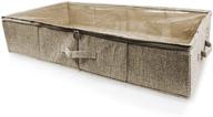 durable brown cotton linen underbed storage box with clear lid - large organizer bin for clothes, blankets, comforters, shoes, toys - foldable container логотип